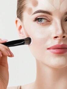 MAANGE 4pcs Professional Makeup Tool Set With 1pc Triangular Tube Flat Head Multi-Purpose Brush+ 3pcs Large Makeup Removal Puffs,With Foundation Brush Blush Brush Loose Powder Brush Contour Brush Highlighter Brush Makeup Tools Gift For Women & Girl Travel Makeup Brush ﻿ - 黑色 - 查看 6