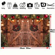 1pc Festive Barn Door Christmas Backdrop - Polyester, Multipurpose, Reusable, Easy-To-Use, New Year Party Background For Family Gathering, Photo Studio Props, Banner Decorations, Holiday Decor, Universal Fit, And More,Christmas