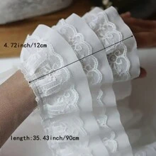 1 pieza 3 capas de tela de gasa de malla con pliegues 3D con bordado y ribete de volantes, para manualidades de vestidos, cortinas y decoración