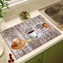 1 pieza Decoración del hogar, Alfombra absorbente de drenaje para máquina de café, Almohadilla de secado de vajilla de mostrador, Alfombrilla de lugar de cocina de diatomita, Alfombrilla de secado de platos con impresión de café, Alfombrilla de drenaje lavable antideslizante, Adecuada para la cocina y la cafetería