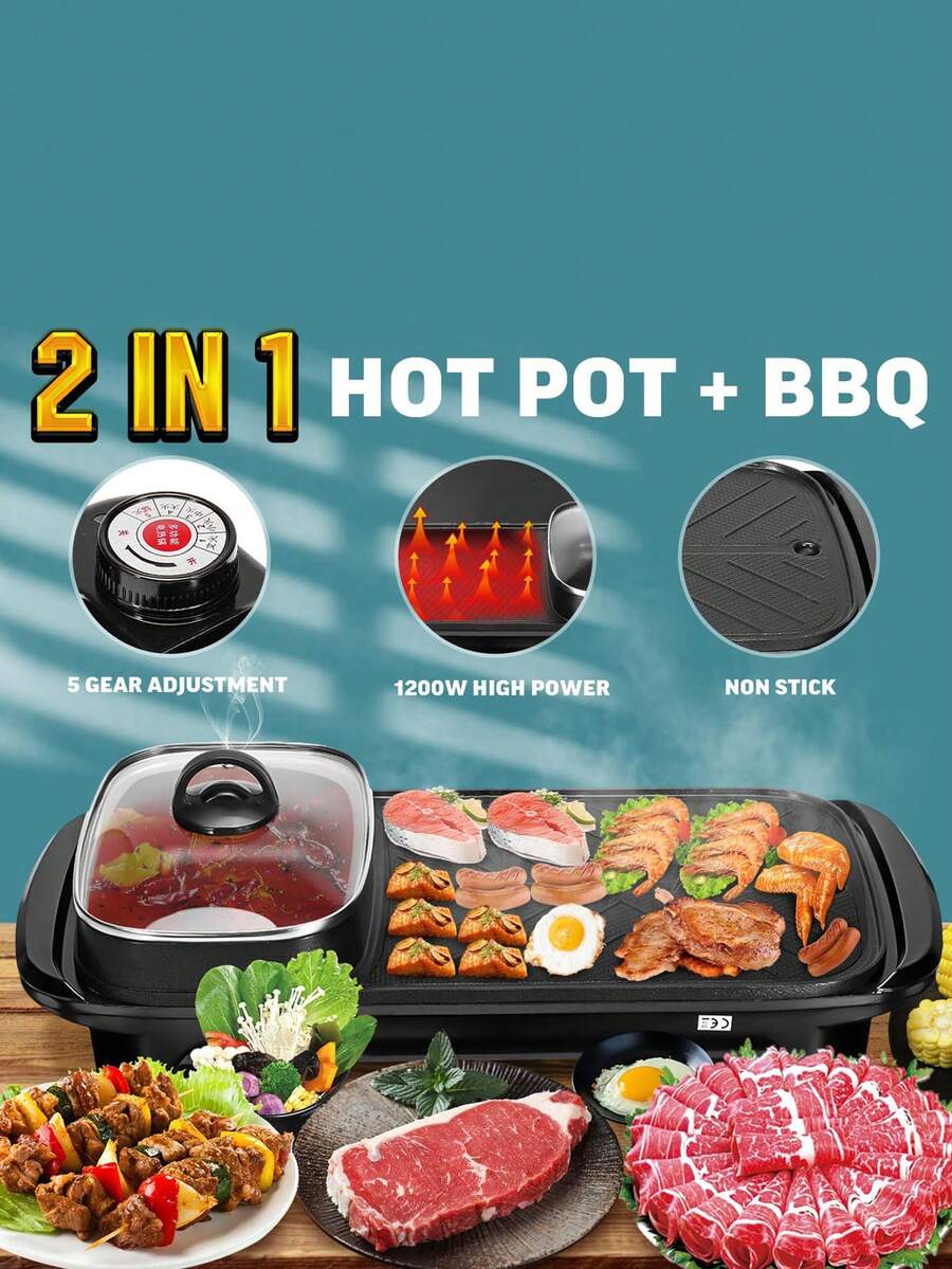 2 In 1 Electric Hot Pot Oven Smokeless Barbecue Machine Home BBQ Grills