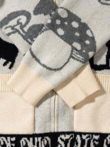 ANDREILEE Casual Loose Fit V-Neck Alien Graphic Long Sleeve Sweater, Versatile Streetwear For Men And Women, Suitable For Spring, Autumn And Winter - Apricot - View 11