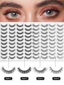 MAGEFY 40/80 Pairs Mixed Pack Natural Crossover False Eyelashes,Handmade Lengthened Thick Curly Eyelashes Fluffy Slim Use Manga Eyelashes,Travel Essentials,Elongated Eye Tail Artificial Mink Makeup Tools Hot Sellers,Lengthen Volumize Beauty Makeup - 黑色 - 查看 10
