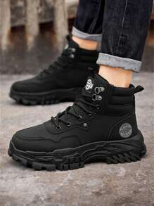 Men's Boots, Personalized Retro British Style Boots, Anti-Slip Waterproof High-Top Hiking Boots, Black, Comfortable And Soft, Suitable For Daily Wear, Outdoor Hiking, Mountaineering