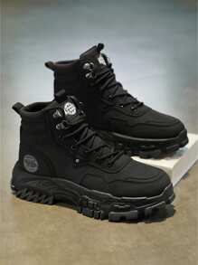 Men's Boots, Personalized Retro British Style Boots, Anti-Slip Waterproof High-Top Hiking Boots, Black, Comfortable And Soft, Suitable For Daily Wear, Outdoor Hiking, Mountaineering