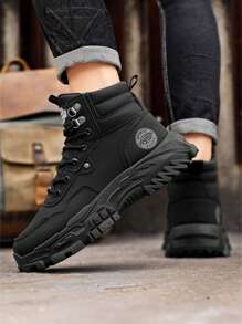 Men's Boots, Personalized Retro British Style Boots, Anti-Slip Waterproof High-Top Hiking Boots, Black, Comfortable And Soft, Suitable For Daily Wear, Outdoor Hiking, Mountaineering