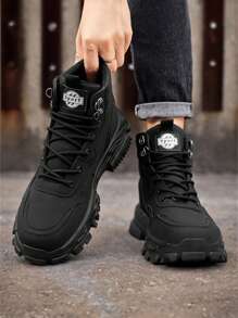 Men's Boots, Personalized Retro British Style Boots, Anti-Slip Waterproof High-Top Hiking Boots, Black, Comfortable And Soft, Suitable For Daily Wear, Outdoor Hiking, Mountaineering