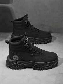 Men's Boots, Personalized Retro British Style Boots, Anti-Slip Waterproof High-Top Hiking Boots, Black, Comfortable And Soft, Suitable For Daily Wear, Outdoor Hiking, Mountaineering