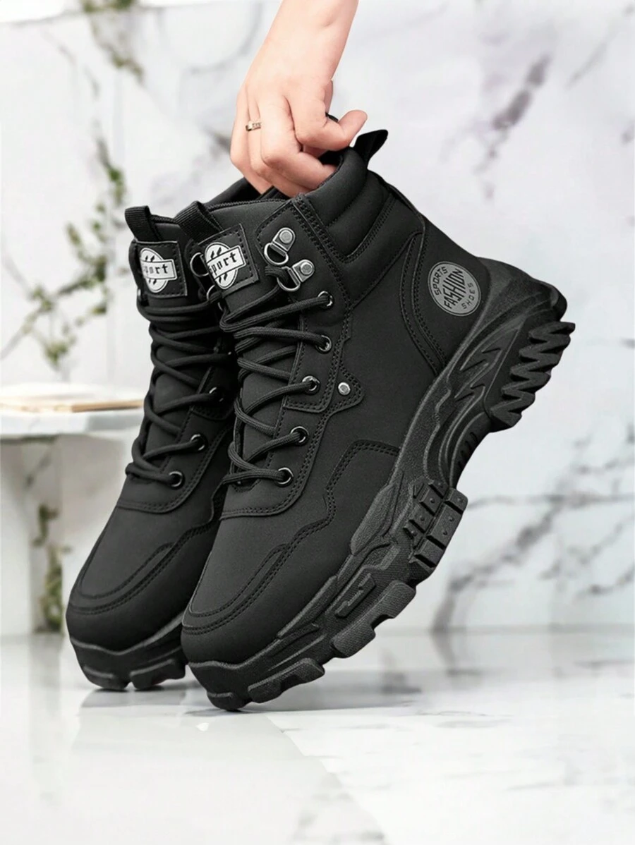 Men's Boots, Personalized Retro British Style Boots, Anti-Slip Waterproof High-Top Hiking Boots, Black, Comfortable And Soft, Suitable For Daily Wear, Outdoor Hiking, Mountaineering