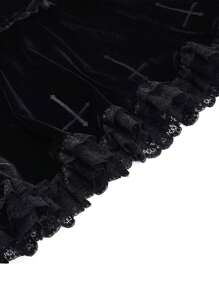 Falda de mujer con bordado cruzado, falda elegante con ribete de encaje para fiestas. - Negro - Ver 8