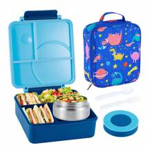 Caja de almuerzo Bento con diseño de dibujos animados y termo para sopa de 8 onzas, contenedores de alimentos a prueba de fugas con 4 compartimentos, de vuelta a la escuela