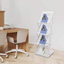 HOHOBLA LOYALHEARTDY-BTG Foldable Magazine Display Rack Portable 4-Tier Book Display Stand Folding Metal Newspaper Brochure Literature Flyer Display Stands Holder For Home Office Retail Store, White[Best Gift For Family&Friends] - White - View 7