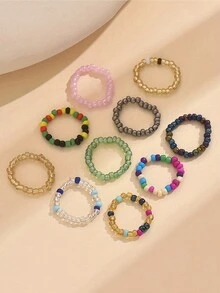 Xiacheng 10pcs Bohemian Beaded Toe Rings, Mixed Color Seed Beads, Vacation Style Elastic Stretchy Toe Rings, Multi-Piece Chic Summer Accessory - Multicolor - View 4