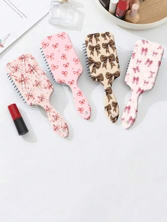 1 Pc Bow Comb Pink Leopard Print Comb Fruit Cherry Comb Kawaii Cute Cartoon Compact Air Cushion Massage Comb Hair Brush, Home Use