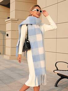 1pc Autumn/Winter New Women's Imitation Cashmere Checkered Thicken Tassel Scarf, Extra Long And Soft, Warm And Fashionable For Travel And Daily Christmas