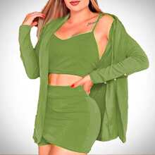 Vestido corto cruzado manga corta falda fluida - Verde Oliva - Ver 2