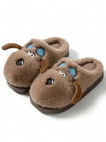 Dép bông hoạt hình dành cho nữ, đế dày, ấm áp, chống trơn trượt, thích hợp cho cả đôi đi trong nhà, mùa thu/đông. - màu nâu - Xem 1
