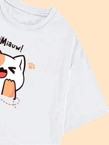 Kitten Afraid Of Meow Bee T-Shirt Women's Cotton Shirt - 白色 - 查看 5