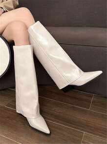 2024 Fall/Winter New Pointed Toe High Heel Riding Boots For Women, Over-The-Knee High Shaft Boots, Slim Leg Style - White - View 3