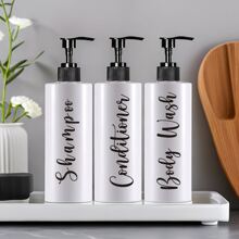 3 件字母图案皂液器，16.91 盎司台面乳液瓶，浴室洗手液分配器，可再填充空瓶，适用于洗发水沐浴露护发素，浴室配件，家居装饰家居浴室装饰秋季装饰返校 - 多色 - 查看 4