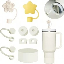 Juego de 9 accesorios para taza, que incluye 6 tapones antiderrame de silicona, 2 tapas para cubrir pajitas de 9-10 mm, y 1 bota de silicona para tumbler de 40oz y 30oz