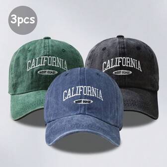 3 件装男女通用复古刺绣字母宽边棒球帽，适合日常休闲穿着