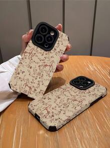 1pc Retro Floral & Horse Pattern Padded Soft TPU Phone Case Compatible With Iphone & Samsung - Multicolor - View 2