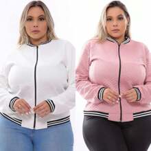 Kit 2 Plus Size Women's Bomber Jacket With Zipper G1 G2 G3 - 粉紅色和白色 - 查看 1