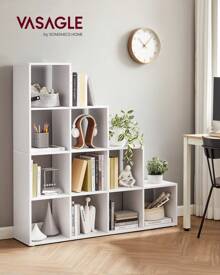 VASAGLE Libreria a 10 scomparti, scaffale con scomparti aperti, per decorazioni, cornici, soggiorno, camera da letto, ufficio, 29 x 129,5 x 129,5 cm, marrone rustico/Bianco/Marrone Cammello/Beige Rovere - Bianco - Visualizzare 1