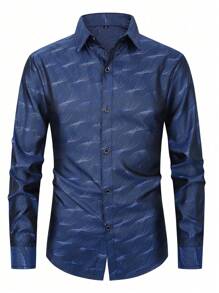 Chemise décontractée à manches longues à boutons devant imprimée en intégralité pour hommes