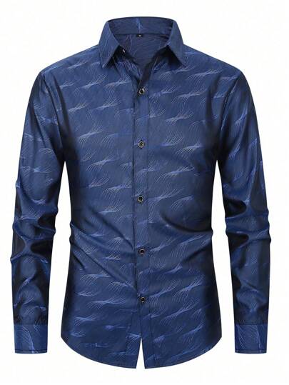 Camicia casual da uomo a maniche lunghe con bottoni sul davanti e stampa integrale