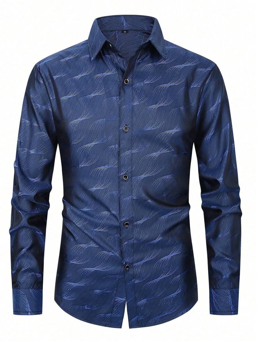 Chemise décontractée à manches longues à boutons devant imprimée en intégralité pour hommes