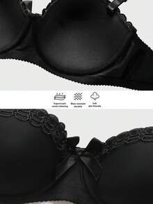 女士黑色蕾丝钢圈运动文胸，性感加厚无钢圈运动文胸，饰有蝴蝶结 - 黑色 - 查看 5