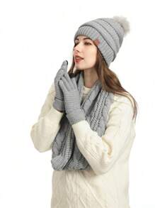4 sztuki/zestaw w stylu europejskim, czapka zimowa damska, szalik, rękawiczki i skarpetki