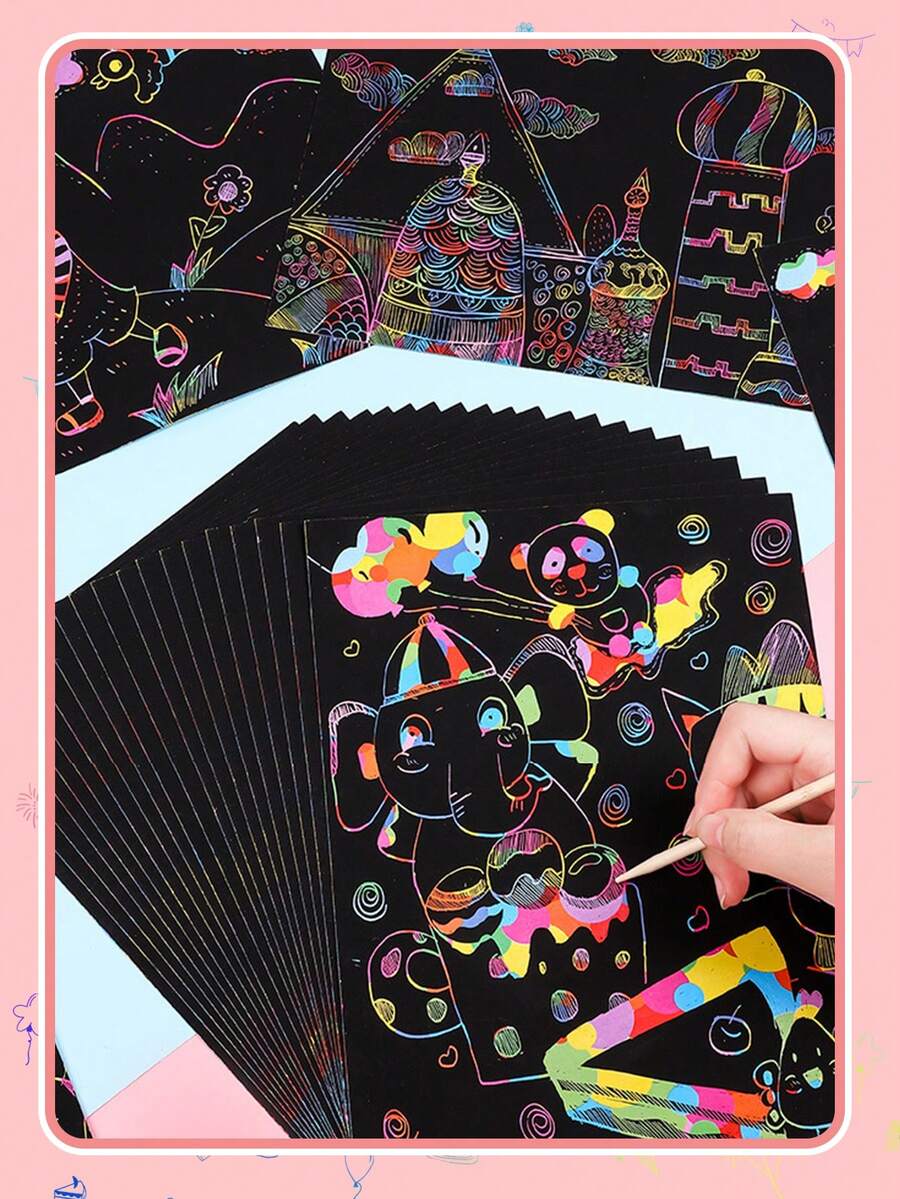 Party Gift 50 Packs Of Rainbow Scratch Notebooks, Children's Art And