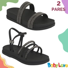 Kit 2 Pairs Of Children's  Flatform Sandals For Girls - 黑色 - 查看 1
