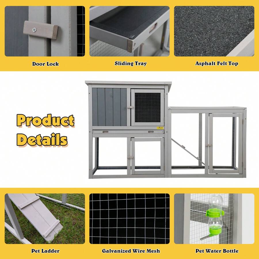 Bunny Cage Indoor And Outdoor Rabbit Hutch With Waterproof Roof And