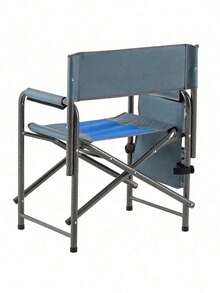 1-Piece Padded Folding Outdoor Chair With Side Table And Storage Pockets,Lightweight Oversized Directors Chair For Indoor, Outdoor Camping, Picnics And Fishing,Black/Grey - 藍色+灰色+鋼-6 - 查看 9