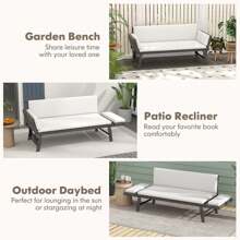 Lifezeal Outdoor Convertible Sofa Daybed With Adjustable Armrests Removable Cushions White/Gray/Navy
