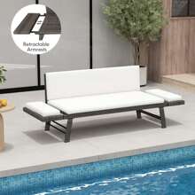 Lifezeal Outdoor Convertible Sofa Daybed With Adjustable Armrests Removable Cushions White/Gray/Navy