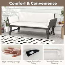 Lifezeal Outdoor Convertible Sofa Daybed With Adjustable Armrests Removable Cushions White/Gray/Navy