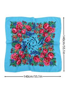 Velo de mujer de 27.5"x27.5" con estampado tradicional de peonía en rojo, multicolor y negro, un pañuelo hijab de moda estilo bohemio - Multicolor - Ver 44