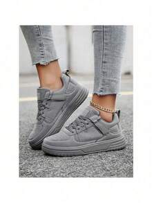 Women's Fashionable High-Grade Grey Breathable Lace-Up Casual Anti-Slip Sports Shoes, Outdoor All-Match Simple Style Thick-Soled Increasing Sneakers - Màu Khaki - Xem 10