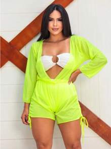 Adjustable Tulle Jumpsuit Beachwear Summer - 霓虹綠 - 查看 1