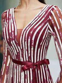 Mgiacyv Deep V Neck Long Sleeve Fine Mesh Flared High-End Evening Dress, Wedding Event Dress Party Dress Wedding Guest Dress Formal Dress