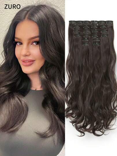 22 قطعة من وصلات الشعر 12 قطعة شعر بني اللون بطول 22 بوصة مموج طبيعي مموج مقاوم للحرارة من الألياف الاصطناعية قطع شعر للنساء للحفلات للاستخدام اليومي باروكة