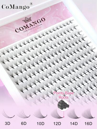 CoMango 300Fans 3D/6D/10D/12D/14D/16D Wispy Premade Volume Fans Imported Material Fluffy Lashes Premade Eyelashes Extension All Size Fans Lash Clusters, Eyelash Clusters, Individual Eyelashes, Lashes, Fake Lashes