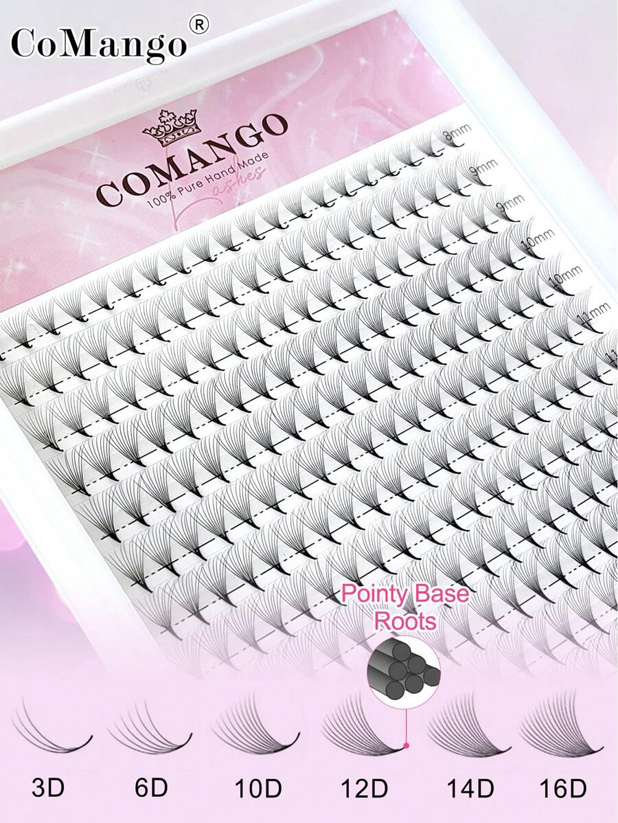 CoMango 300Fans 3D/6D/10D/12D/14D/16D 纤细预制卷扇形进口材料蓬松睫毛预制睫毛延长所有尺寸扇形睫毛簇，睫毛簇，单根睫毛，睫毛，假睫毛