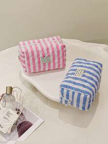 1 件/套蓝色条纹图案大化妆包、女孩化妆包、化妆袋、女士卫生棉条收纳袋卫生巾袋餐巾化妆包化妆品收纳袋迷你袋旅行小化妆盒配件化妆架刷包化妆容器化妆包旅行必需品女士配饰旅行用品 - 藍色 - 查看 2