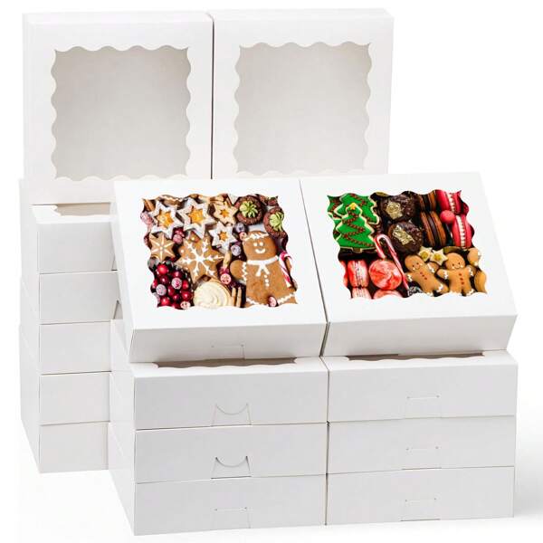 26/52pcs Pie Boxes With Window, 9x9x2.5 Bakery Boxes White Cookie Boxes,  Treat Boxes For Pies, Pastries, Donuts And Muffins, Party Decor, Mother's Day Gift Boxes